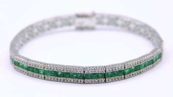 Bracciale in oro bianco con diamanti ct14,19 FVs e smeraldi ct3,81